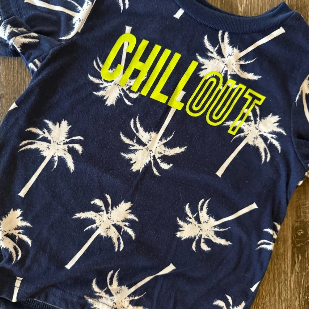 Kids Palm Tree Print Matching Set - Navy and Gray